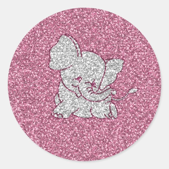 Cute adorable trendy girly smiling baby elephant classic round sticker (Front)