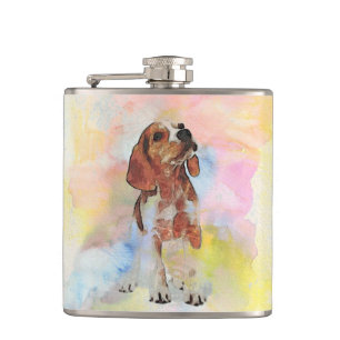 Cute adorable trendy puppy animal dog watercolours hip flask