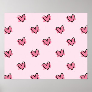 Cute Adorable Valentine's Day Red Hearts Pattern   Poster