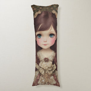 Cute Adorable Vintage Style Chibi Kawaii Girl Art Body Pillow