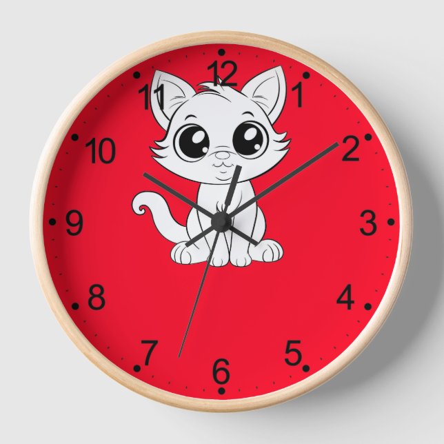 Cute Adorable White Cat Cartoon-30853 Clock (Front)