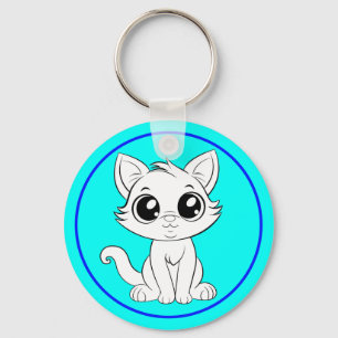 Cute Adorable White Cat Cartoon-30853 Keychain