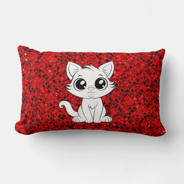 Cute Adorable White Cat Cartoon-30853 Lumbar Pillow (Front)