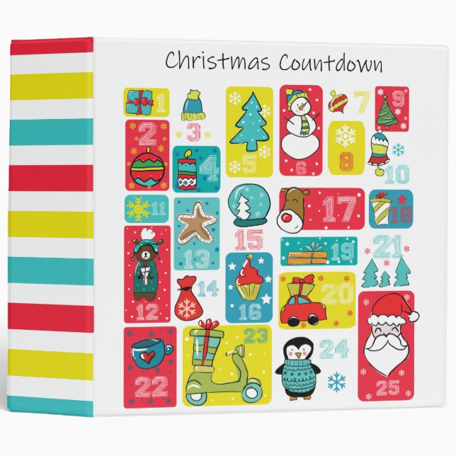 Cute Advent Calendar Christmas Cartoon style Binder (Front/Spine)