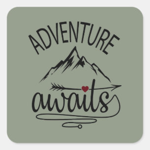 Cute adventure awaits word art square sticker
