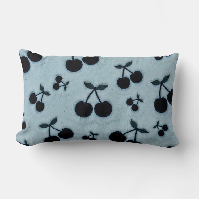 Cute Aesthetic Blue Cherry Pattern Lumbar Pillow (Front)