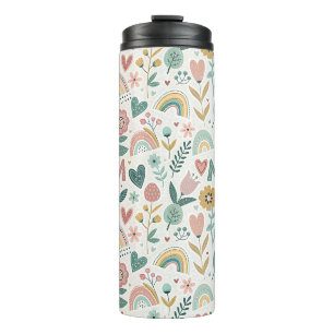 Cute Aesthetic Folk Art Flowers & Hearts MOM Thermal Tumbler