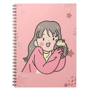 Cute Aesthetic Girl Illustration Pink Spiral Noteb Notebook