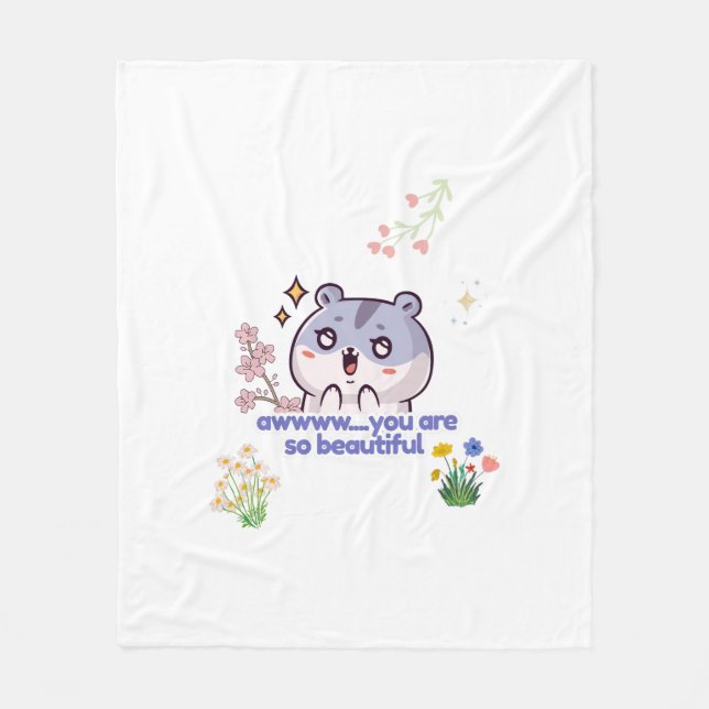 Cute Aesthetic Hamster Fleece Blanket (Front)