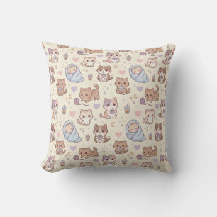 Cute Aesthetic Kitten Pattern Throw Pillow - Cozy