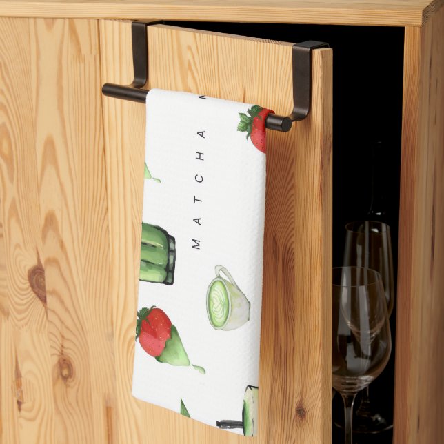 Cute Aesthetic Matcha and Fruit Pattern  Kitchen Towel (Thirds Fold)