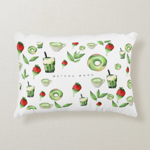 Cute Aesthetic Matcha and Fruit Throw Pillow