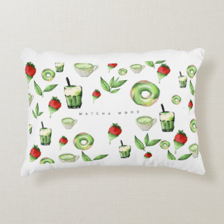 Cute Aesthetic Matcha and Fruit Throw Pillow