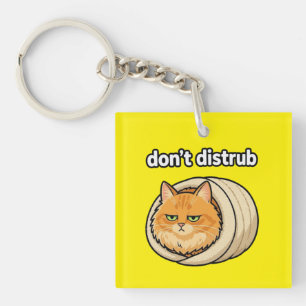 Cute Aesthetic Orange Cat Don't Disturb button Keychain