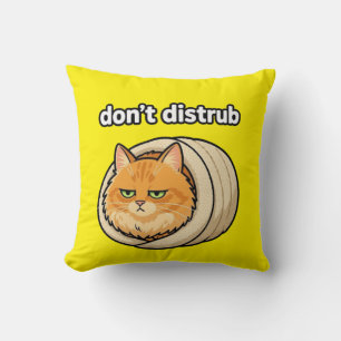 Cute Aesthetic Orange Cat Don't Disturb button Throw Pillow