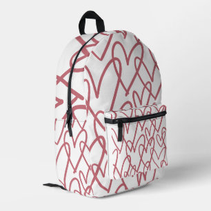Cute Aesthetic Pink Hearts Line Art Pattern Backpa Printed Backpack
