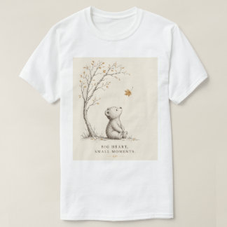 Cute Aesthetic Teddy Bear Autumn Leaves Minimalist T-Shirt