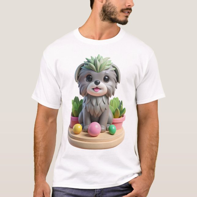 Cute Affenpinscher Succulent | 3D Grey Monkey Dog T-Shirt (Front)