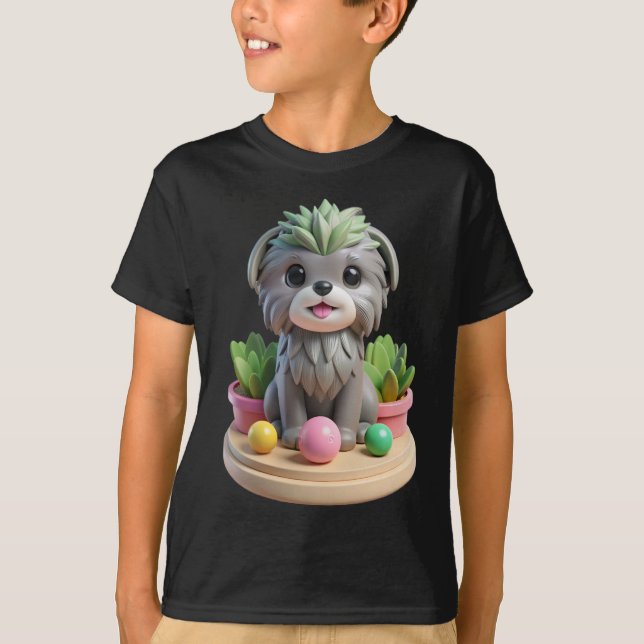 Cute Affenpinscher Succulent | 3D Grey Monkey Dog T-Shirt (Front)