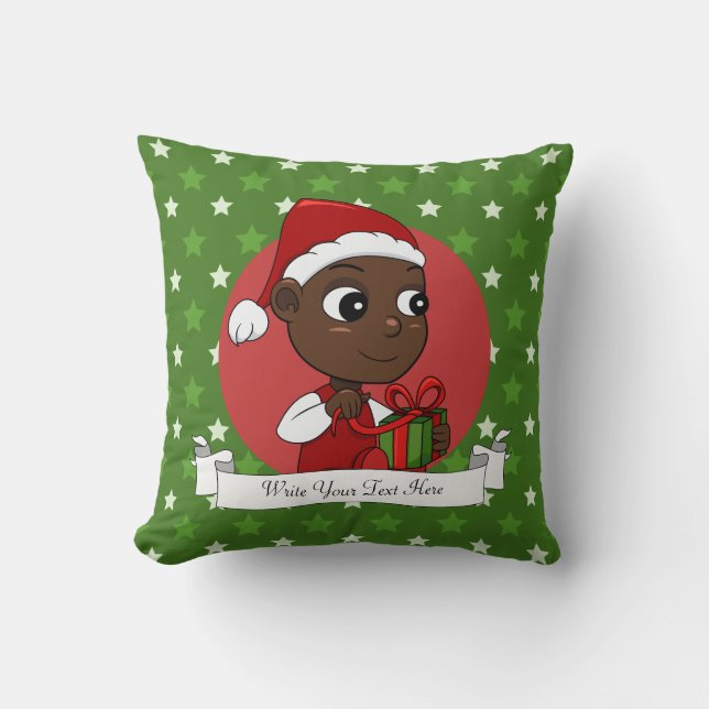 Cute African American baby with a Christmas hat Throw Pillow (Front)