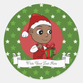 Cute African American baby with a Santa hat Classic Round Sticker