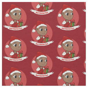 Cute African American baby with a Santa hat Fabric