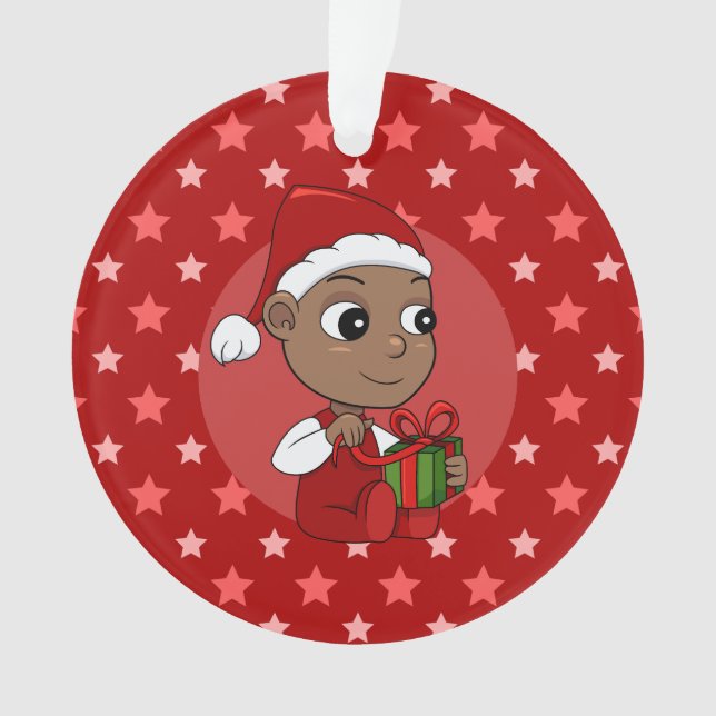 Cute African American baby with a Santa hat Ornament (Front)