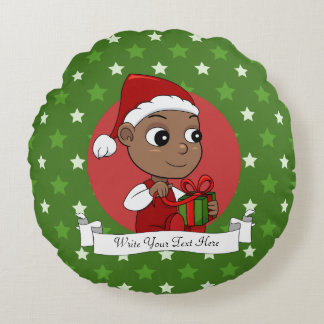 Cute African American baby with a Santa hat Round Pillow