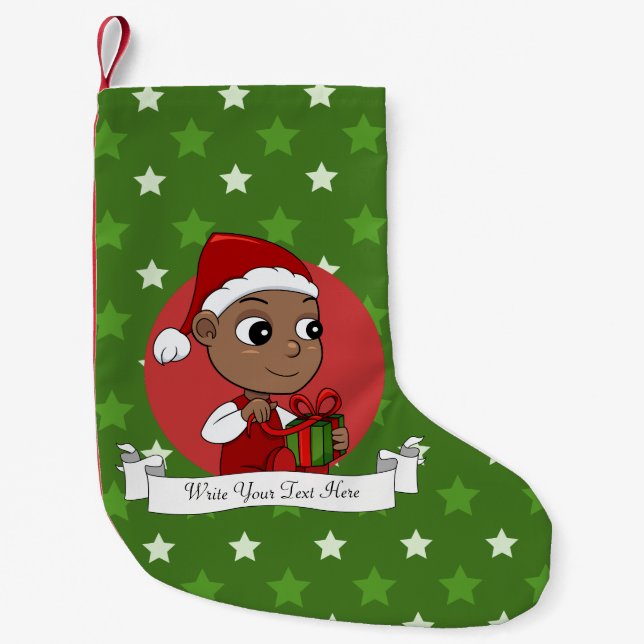 Cute African American baby with a Santa hat Small Christmas Stocking (Front)