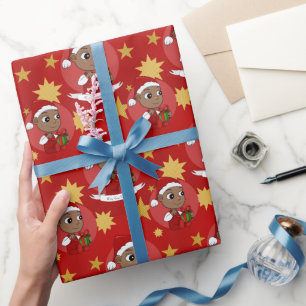 Cute African American baby with a Santa hat Wrapping Paper