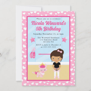 Cute African American Ballerina Kids Birthday  Invitation