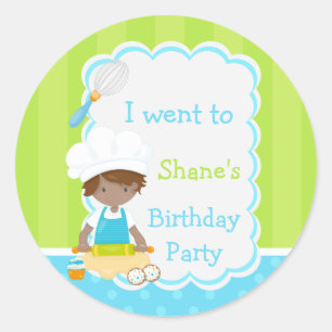 Cute African American Boy Baking Birthday Party Classic Round Sticker