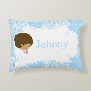 Cute African American Boy Praying and Poem Accent Pillow