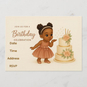 Cute African-American Chibi Girl Birthday Invite