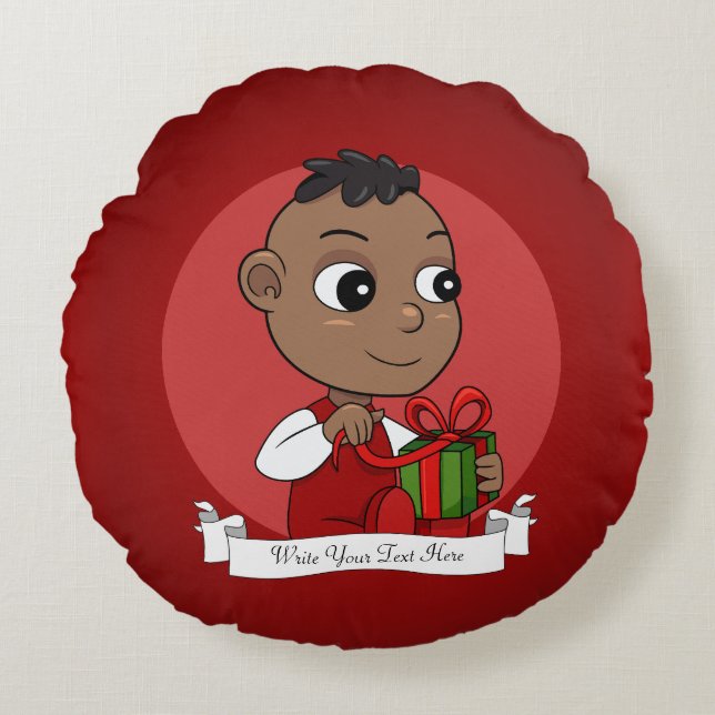 Cute African American Christmas baby cartoon Round Pillow (Front)