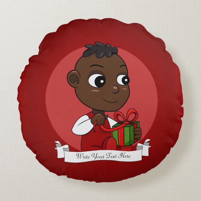 Cute African American Christmas baby cartoon Round Pillow (Front)