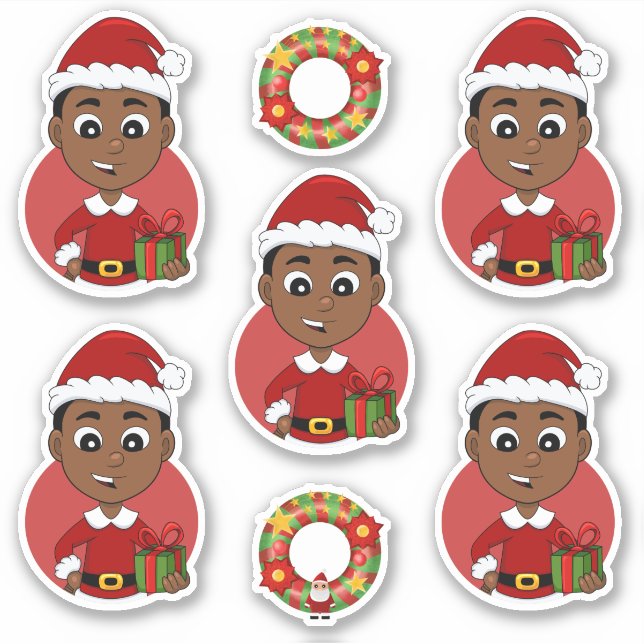 Cute African American Christmas boy cartoon (Front)