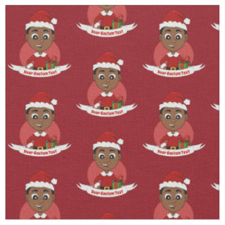 Cute African American Christmas boy cartoon Fabric