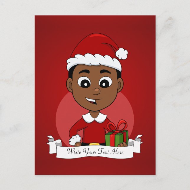 Cute African American Christmas boy cartoon Holiday Postcard (Front)