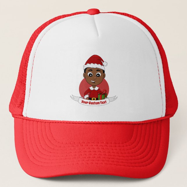 Cute African American Christmas boy cartoon Trucker Hat (Front)