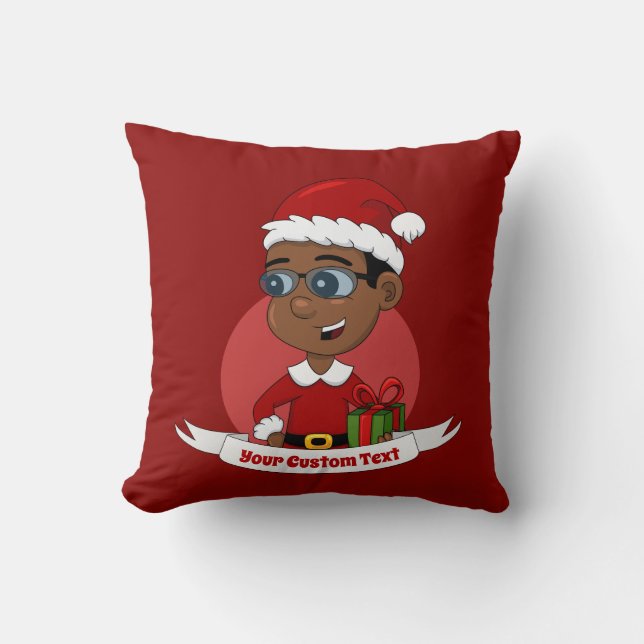 Cute African American Christmas boy with glasses Throw Pillow (Front)