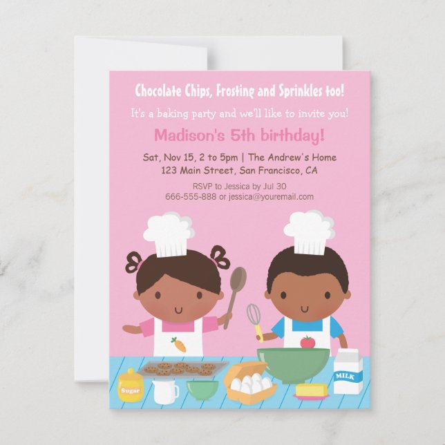 Cute African American Cooking Birthday Party Invitation (Front)