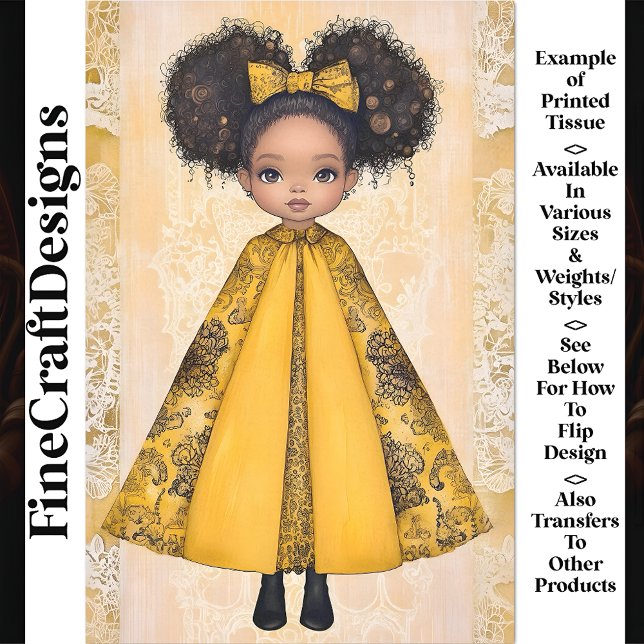  Cute African American Doll, Yellow AM8 Decoupage Tissue Paper (Creator Uploaded)
