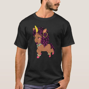 Cute African American Girl Adorable Unicorn T-Shirt