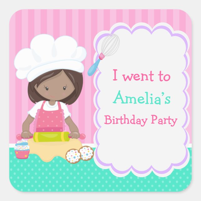 Cute African American Girl Baking 'I went to' Square Sticker (Front)