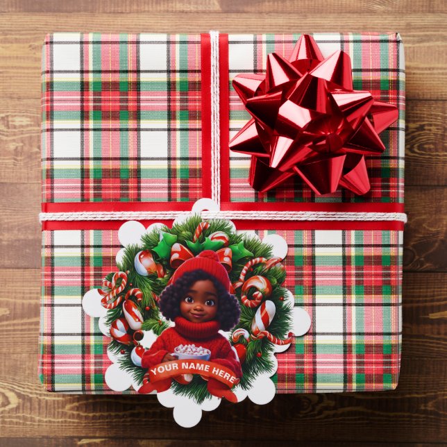 Cute African American Girl Hot Chocolate Christmas Ornament Card (Insitu (Gift))