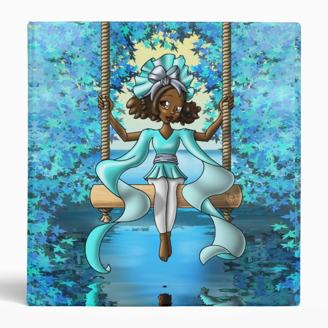 Cute African American Girl on Swing Binder (Front)