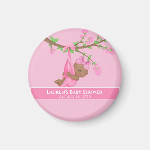Cute African American Girl's Pink Baby Shower Magnet