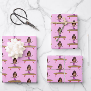 Cute African American Gymnastics Photo Custom Wrapping Paper Sheet