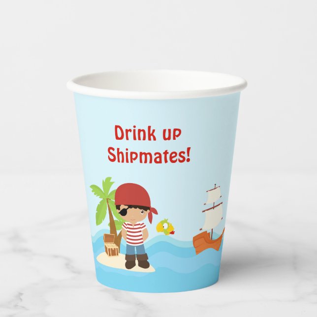 Cute African American Pirate Boy in Red  Paper Cups (Front)
